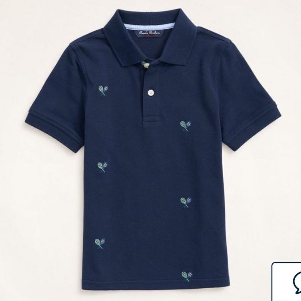 Boys Tennis Embroidered Cotton Pique Polo Shirt Small Navy NWT in packaging